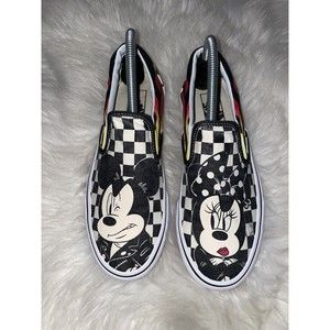 Vans X Disney Classic Slip On Mickey & Minnie Checker Flame Sneakers M7/W8.5